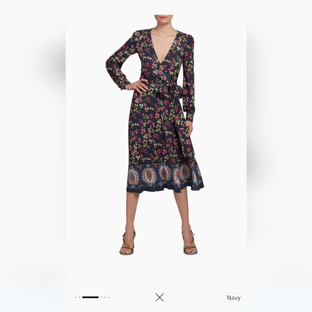 Etro Berry Print Wrap  Midi Dress, size 44 (8 us)